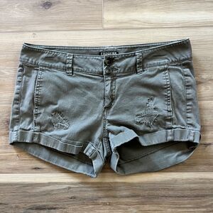 sz 6 1990s Vintage Womens Army Green Distressed Cotton Shorts Limited Express